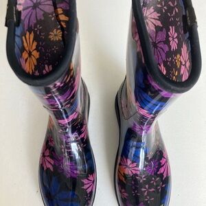 Sloggers Black and Purple Floral Rain Boots